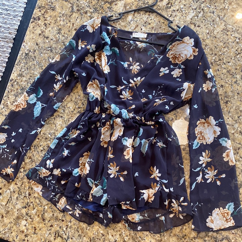 Navy floral romper